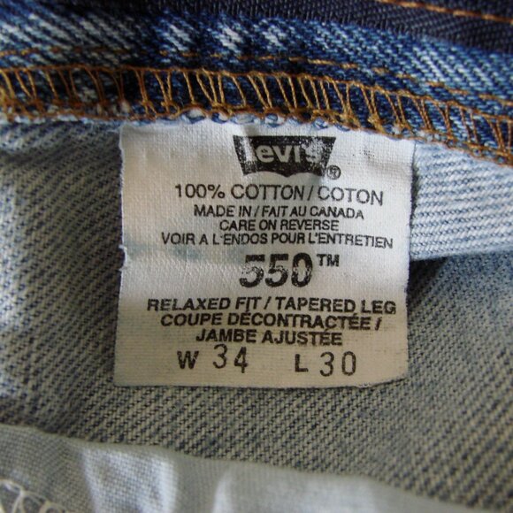 Vintage 90s Levi's 550 Jeans Relaxed Fit Tapered Leg Black Batwing 1991 34 x 30 - Picture 3 of 15